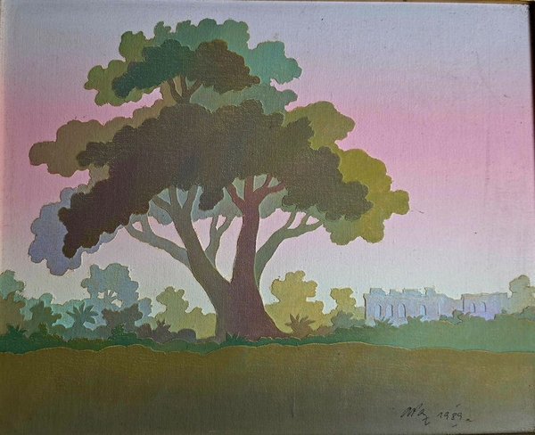 Cuadro "Árbol y Ruinas" de Osvaldo Paz, 40 x 32 cm