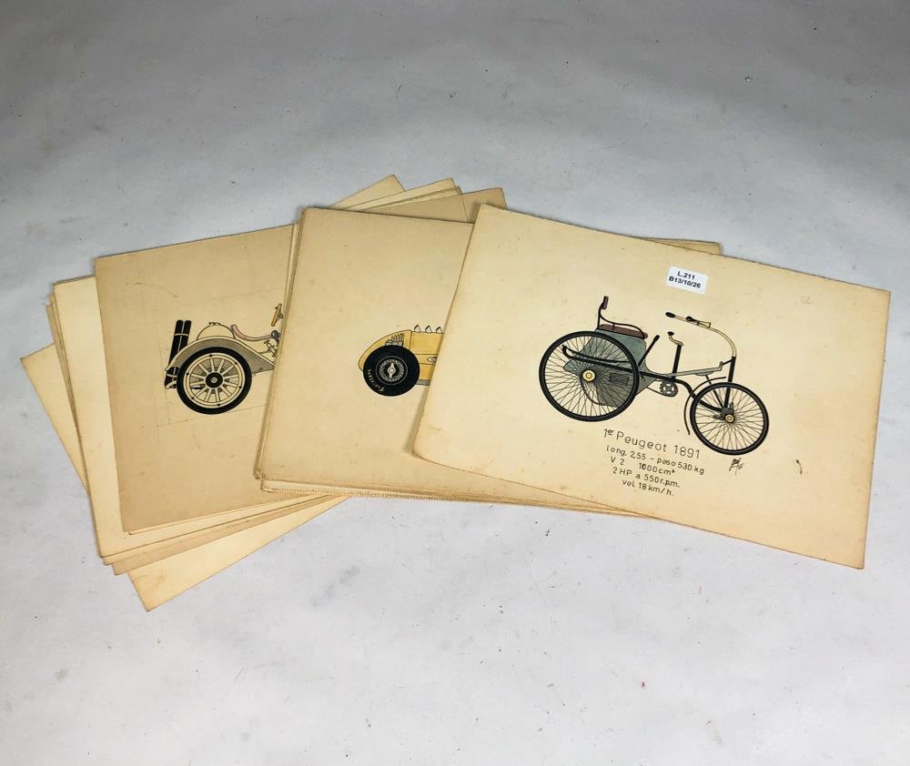 Lote de Dibujos de Autos Antiguos: Peugeot, Miller y Auto Union
