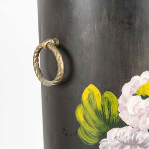 Paragüero de Chapa Pintado a Mano con Flores y Asas de Bronce - imagen 2