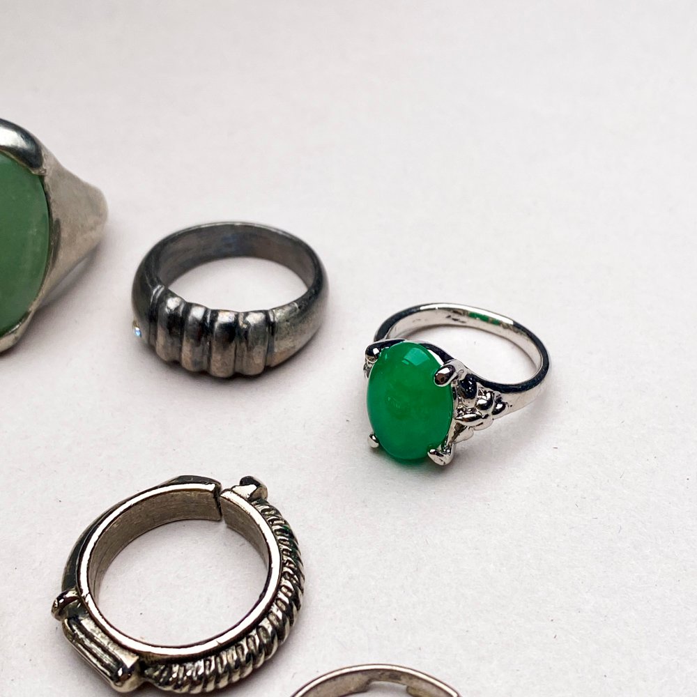 Anillos de plata, verde y azul con piedras y diamantes - imagen 3
