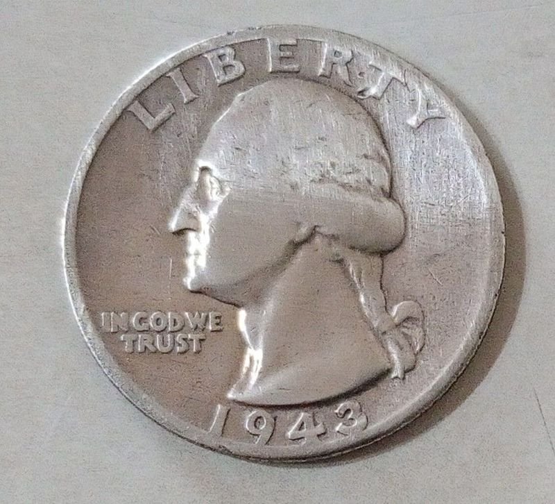 Moneda de Plata 1943 de un Cuarto de Dólar de EE.UU. con George Washington