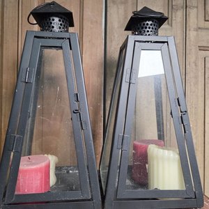 Par de Faroles Decorativos Negros con Velas - imagen 1