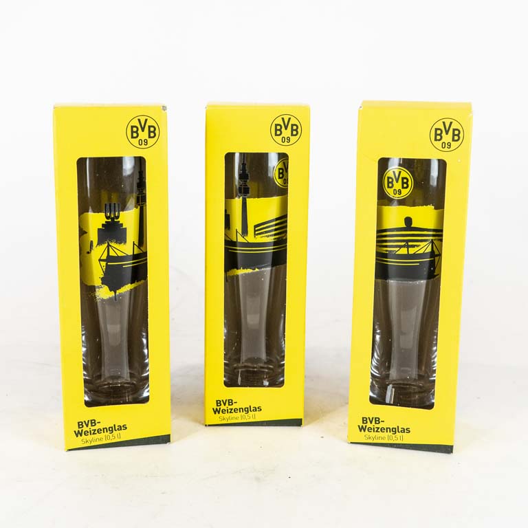3 Vasos de cerveza de vidrio Borussia Dortmund - Medidas: 25cm 