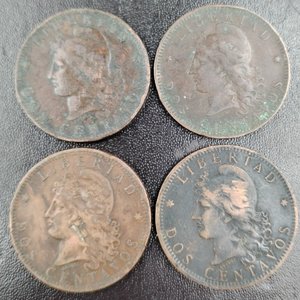 Lote de 4 Monedas Argentinas de 2 Centavos (1883-1893) - imagen 1