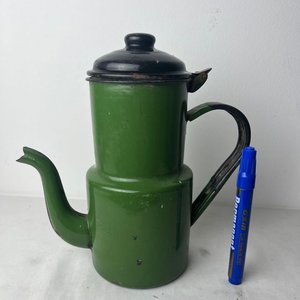Cafetera Esmaltada Antigua Verde con Tapa Negra - imagen 2