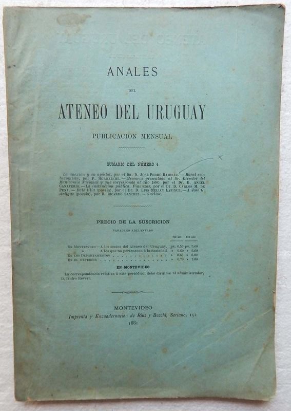 Revista Anales Del Ateneo Del Uruguay, Publicación Mensual de 1881 - imagen 1