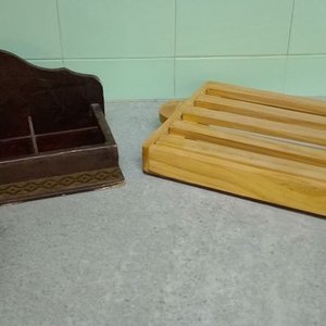 Panera de Madera, Tabla de Cortar y Porta Sobres de Té - imagen 3