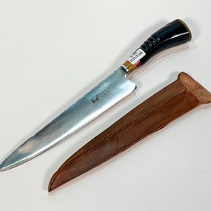 Cuchilla "Touro Solingen" con Lomo Dentado, Cabo Negro y Vaina de Cuero - imagen 2