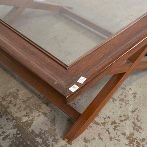 Mesa Ratona Madera Tapa Vidrio Patas Tijera - imagen 2