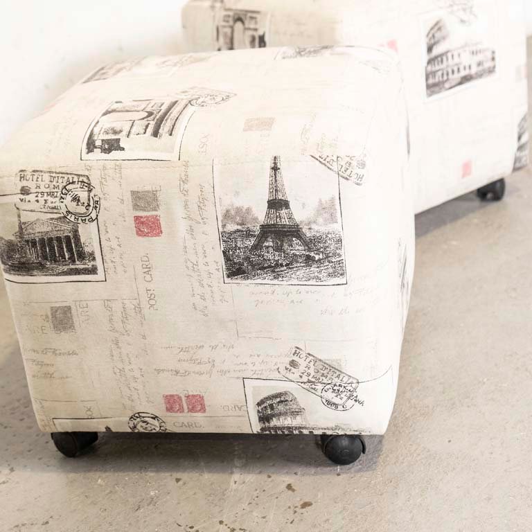 Puff rodantes tapizados en tela estampada - imagen 2