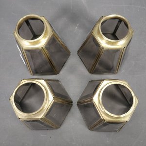 Lote de 4 tulipas de bronce y vidrio biselado color humo - imagen 3