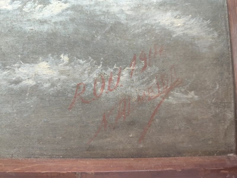 Pintura de un barco en el mar, firmada 50 x 84 cm - imagen 6