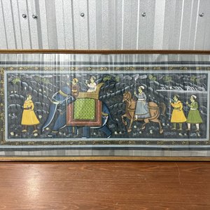 Lote siguiente: Ilustración Estilo Rajastaní-Mughal: Procesión Real con Marco Dorado
