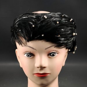 Antiguo Tocado de Plumas Negras con Perlas para Eventos Nocturnos - imagen 4