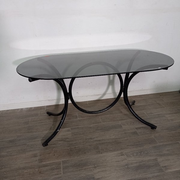 Mesa Oval de Vidrio con Base de Hierro