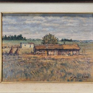 Óleo "Escena de Campo" de Fernando Amaral, firmado y fechado 2001 - imagen 3