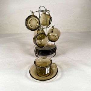 Juego de Pocillos y Platitos de Cristal Francés con Soporte Metálico - imagen 1
