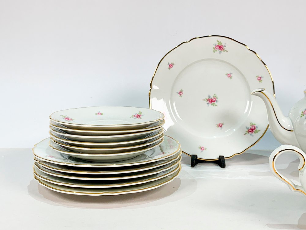 Juego de té en porcelana Bavaria, blanco con floral decoración - imagen 4