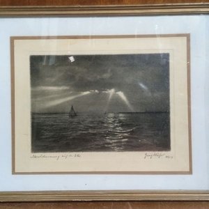 Ambiente vespertino en el río Elba) y una firma que parece ser de Georg Klößner con fecha del 24/5/30. 28*23 - imagen 1