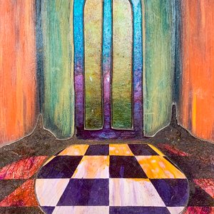 Cuadro Óleo y Técnica Mixta: Puerta con Piso Damero - Firmado Diego Kleber - imagen 2