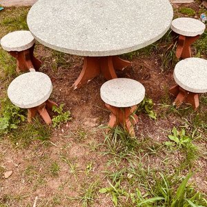 Juego de Patio de Hormigón con Mesa Redonda y 6 Bancos - imagen 6