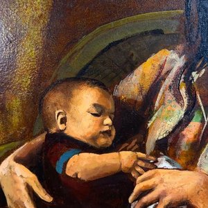 Pintura "Maternidad" de Ángel Tejera, Acrílico sobre Fibra, 60 x 74 cm - imagen 5