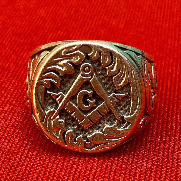Anillo Mason de plata antiguo, manual y sin souvenir - imagen 1