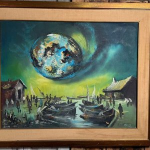 Lote anterior: Óleo sobre tela "Puerto Nocturno" de Andrea Caruso Figari, 70x55cm
