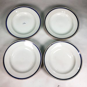 Cuatro Platos Hondos de Porcelana Francesa Limoges con Guarda Dorada y Azul - imagen 2