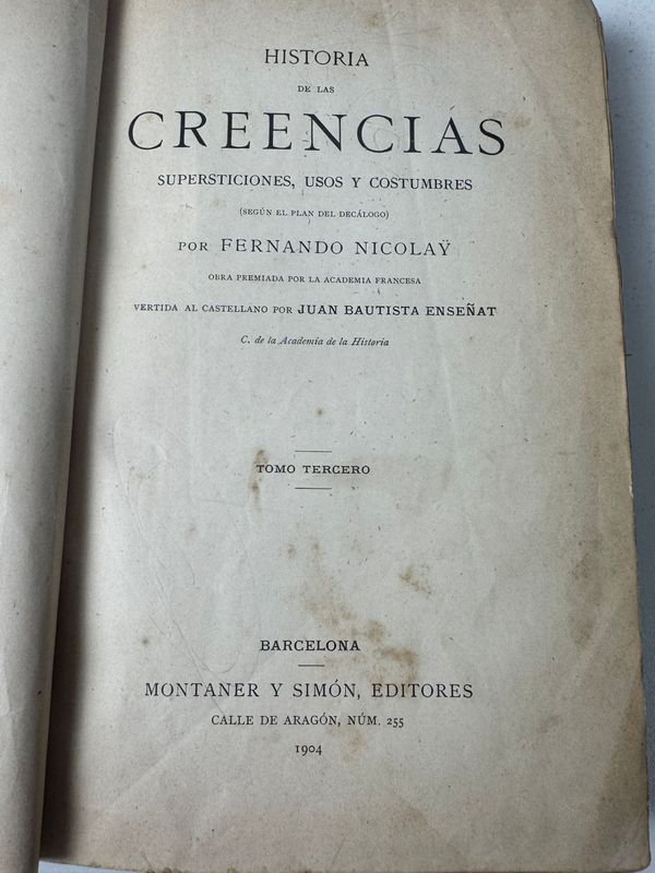 Libro de historia y supersticiones en tres tomos por Fernando Nicolay - imagen 4