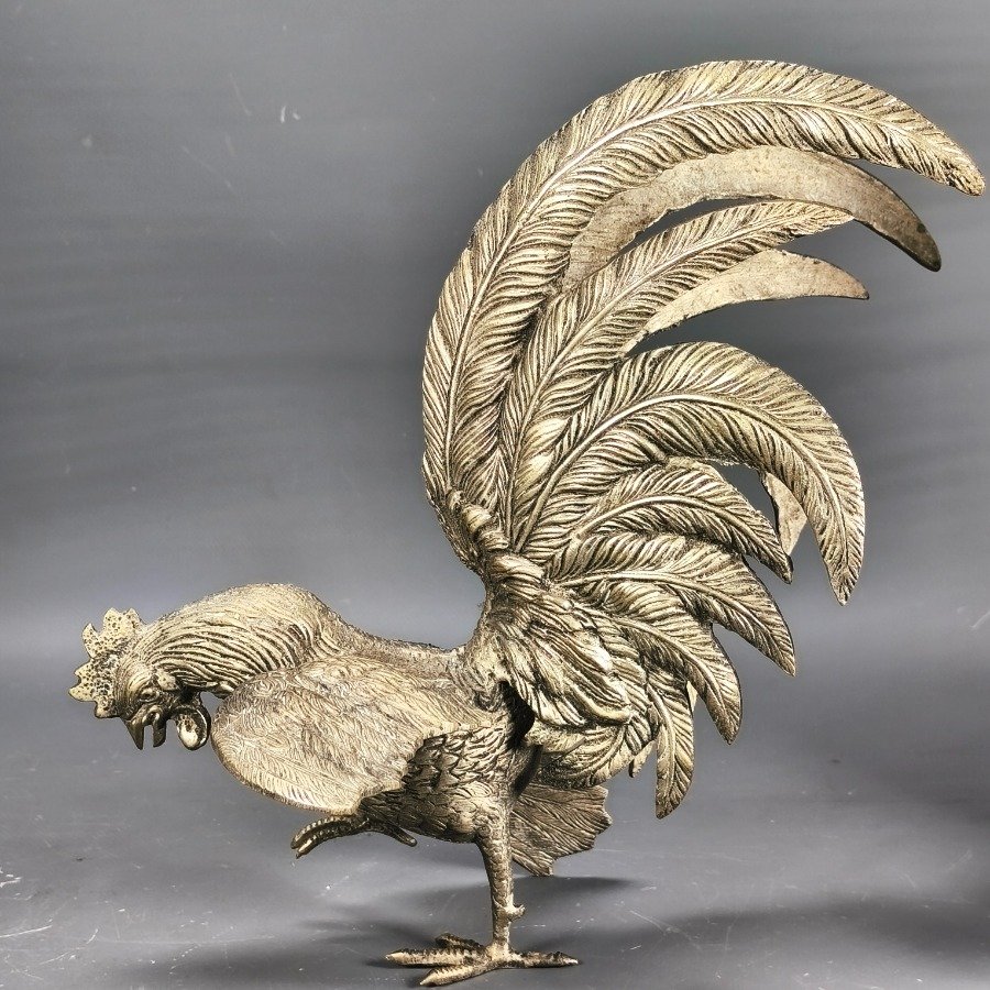 Estatuas de gallos de bronce plateado para decoración - imagen 6