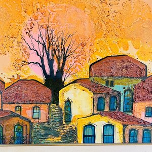 Cuadro al óleo sobre tela "Casas" firmado por Aneff - imagen 4