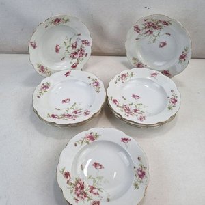 Juego de 10 Platos Hondos Loza Austriaca M.Z. Austria Diseño Floral Bordes Oro - imagen 2