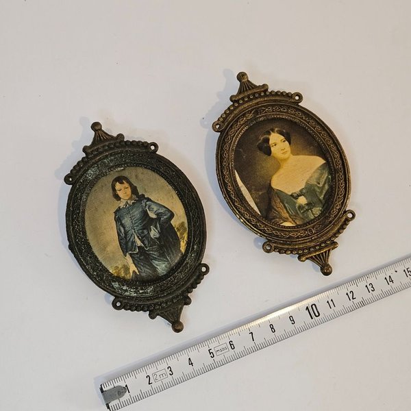 Par de portaretratos antiguos italianos en tela - imagen 1