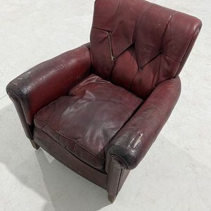 Sillón de Cuero Genuino Bordeaux para Restaurar - imagen 2