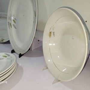 Lote de Vajilla de Porcelana Blanca con Diseño de Espigas: Fuentes y Platos - imagen 4