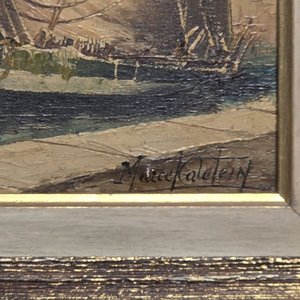 Antiguo Óleo de Barcos Marineros Firmado por Marcel Kalefstein - imagen 4