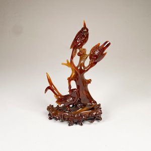 Grupo de Aves en Ágata con Base de Madera, Altura 20 cm - imagen 2