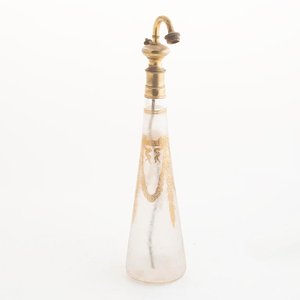 Perfumero Antiguo de Cristal con Esmalte Dorado y Puntero Metálico - imagen 3