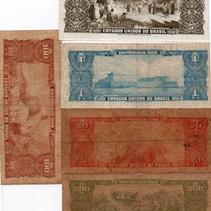 Billetes Antiguos de Brasil: 1, 5, 10, 20, 100 y 200 Cruzeiros - imagen 2