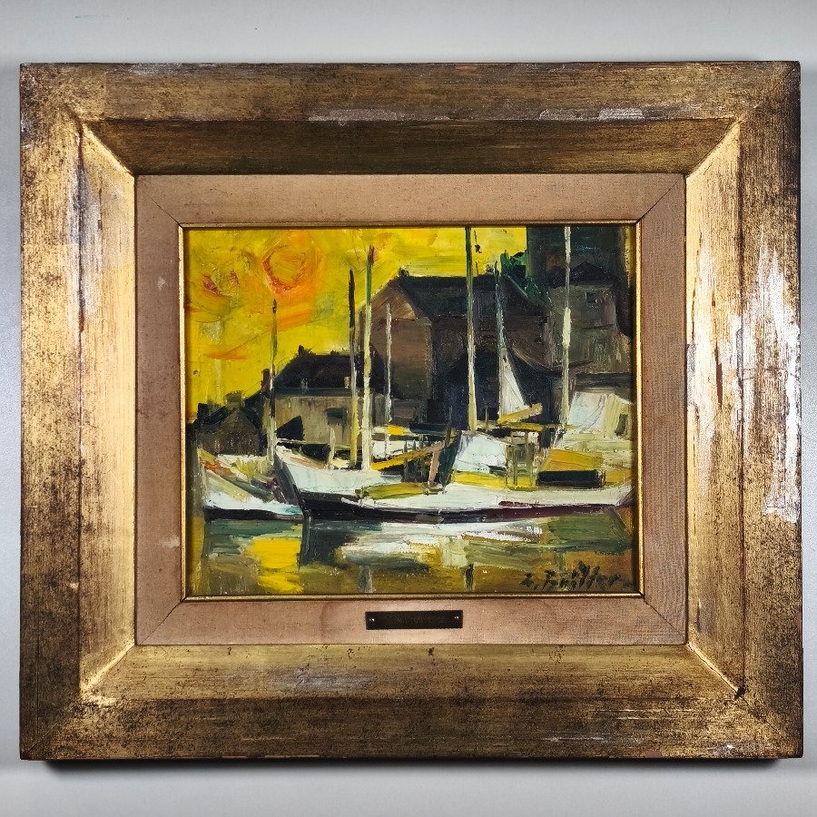 Óleo sobre lienzo "Atardecer en el Puerto" de Zoma Baitler