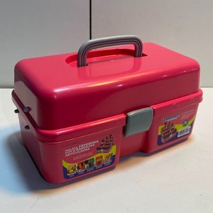 Valija Organizadora Plástica Rosada con 2 Bandejas y Compartimentos - imagen 2
