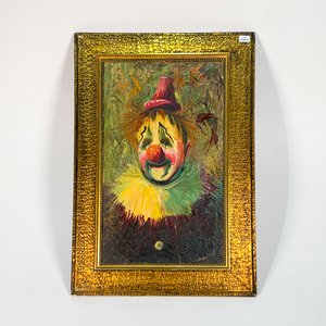 Lote anterior: Cuadro al Óleo sobre Tela: Payaso Triste con Marco Dorado