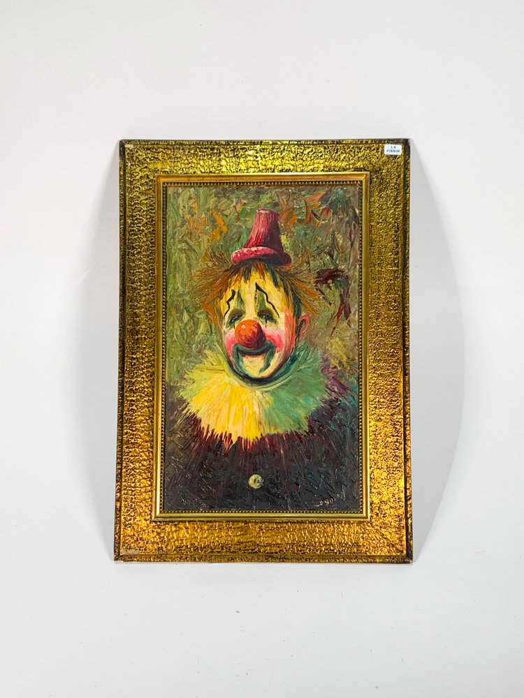 Cuadro al Óleo sobre Tela: Payaso Triste con Marco Dorado