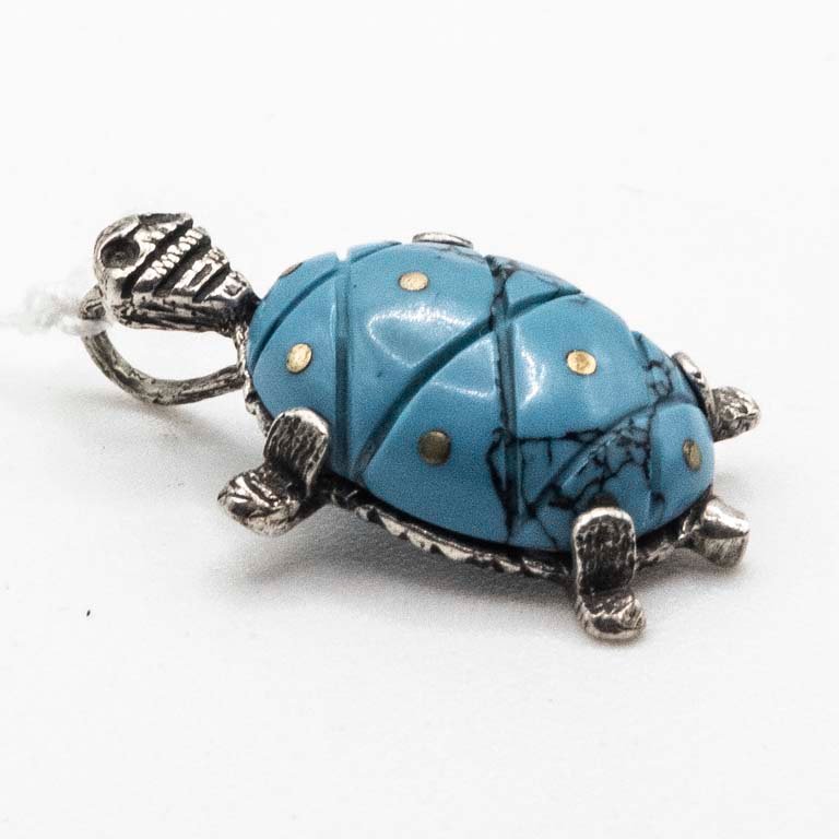 Dije de Plata con Piedra Turquesa en Forma de Tortuga