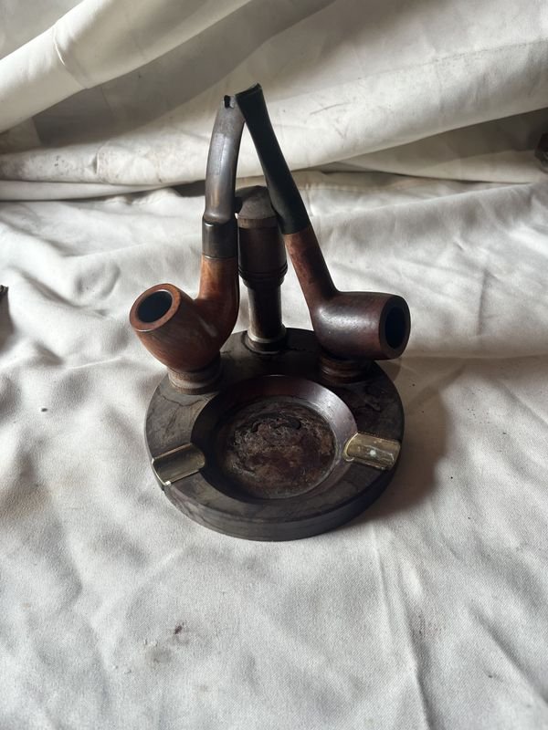 Pipa de madera y bronce con cenicero - imagen 4