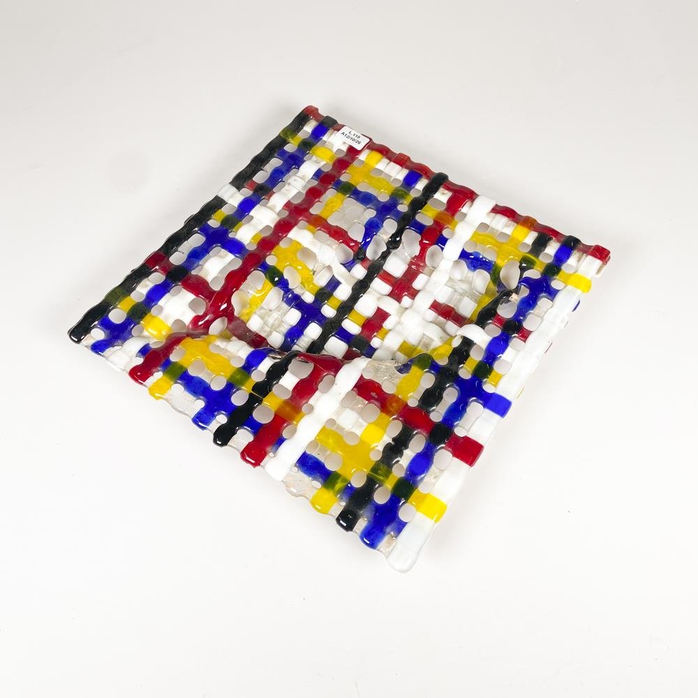 Centro de Mesa Artístico en Vidrio Multicolor Tejido