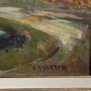 Eduardo Amezaga: Óleo sobre Fibra "Paisaje con Pabellón" - imagen 5