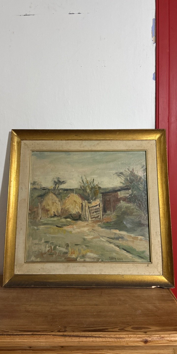 Pintura al óleo en marco de oro