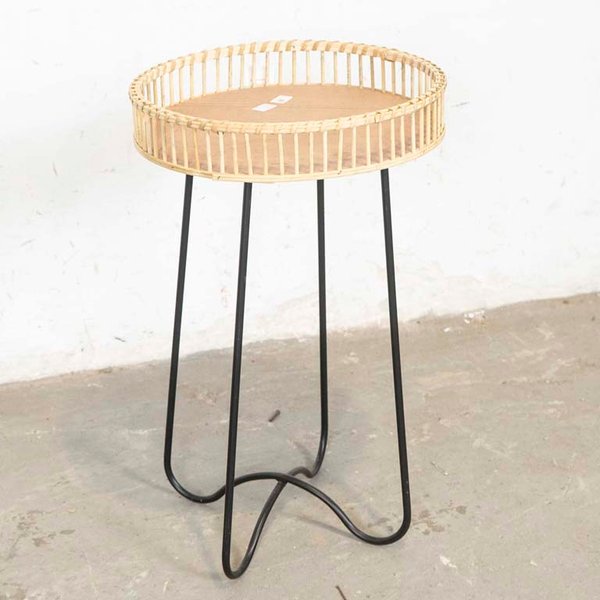 Mesita Circular con Patas Metálicas y Tapa de Fibras